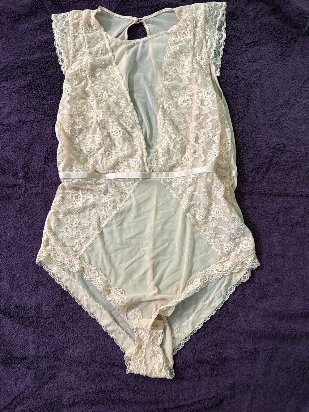 Delicate Lace One-Piece Bodysuit - Cream